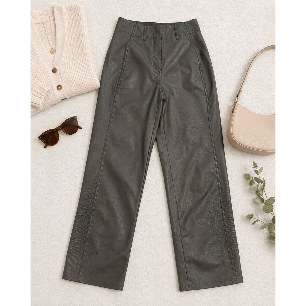 Wilfred Free Size 0 Olive Gray Leather Look Straight Leg Pants Split Hem